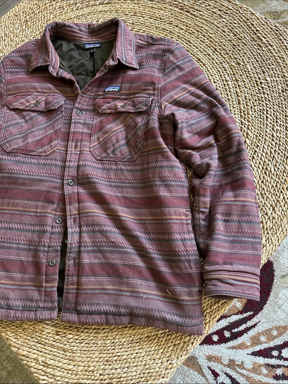 Patagonia Men's XL Maroon Striped Button-Up Shirt Jacket